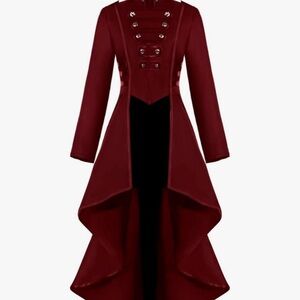 Chic Burgundy Long Sleeve Costume Tailcoat